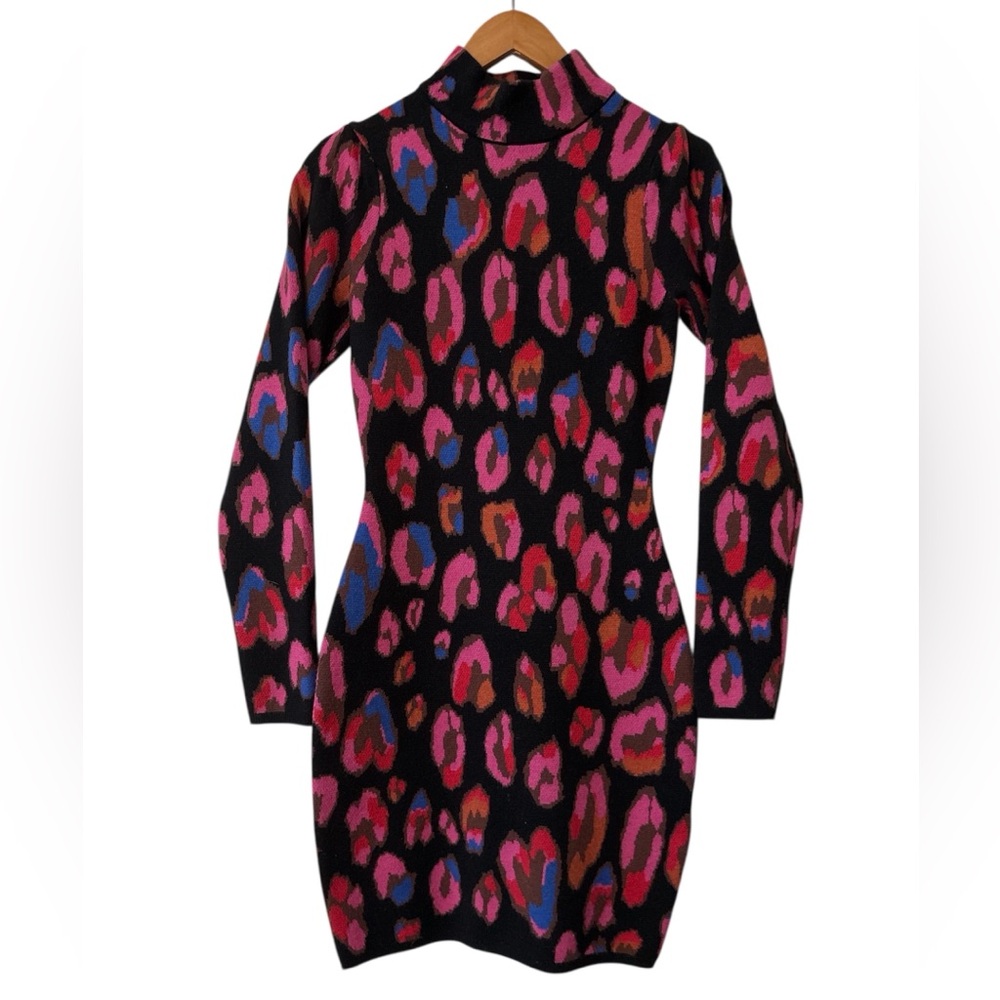 Farm Rio Iridescent Leopards Fitted Sweater Dress in Black Sz. XS Sz. X-Small - Picture 11 of 16